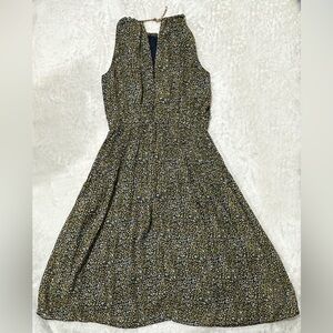 Michael Kors Sleeveless Black & Olive Green Floral Midi Dress